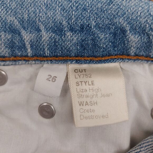 Reformation Liza High Rise Straight Jean Womens 26 Blue Crete Destroyed Wash - Picture 10 of 12